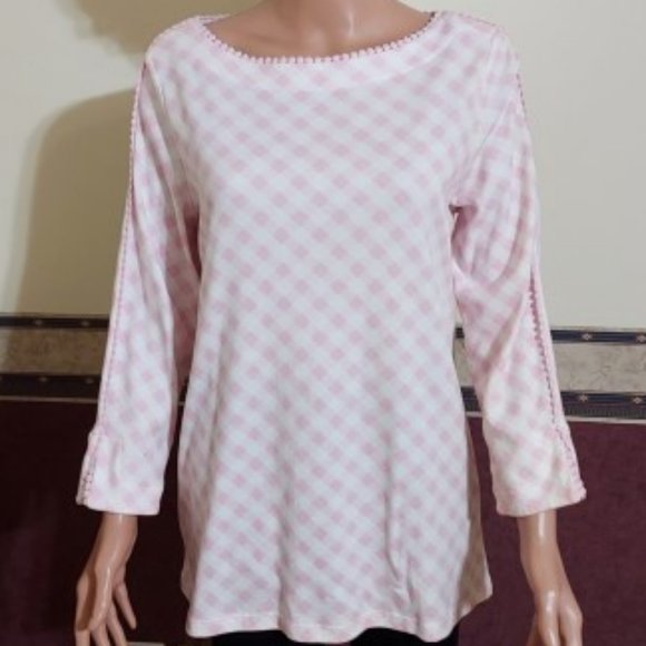 Kim Rogers Boat Neck 3/4 Length Sleeve Pink/White Slip Over Tunic Size M NWT - Picture 1 of 7